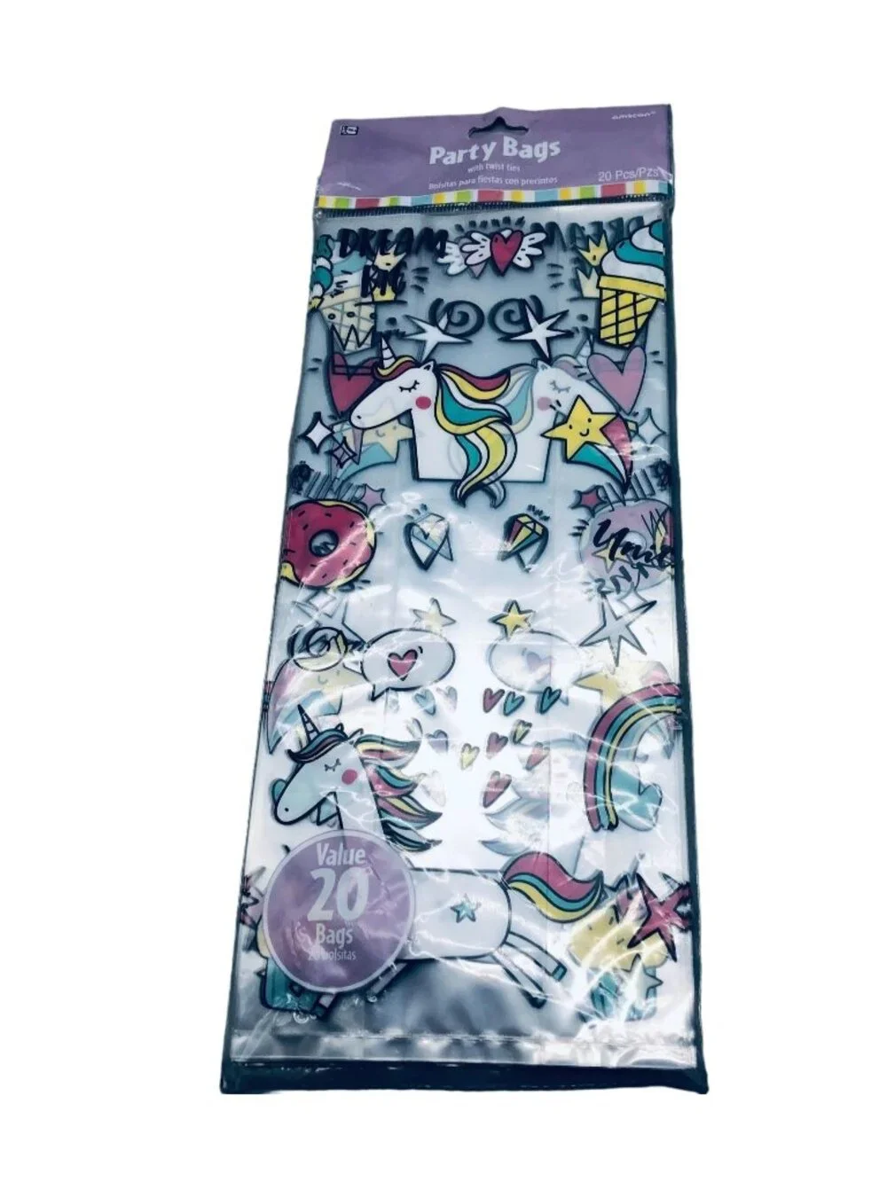 Party bags unicorn clear multi color goodie bags new in package set of 20 READ